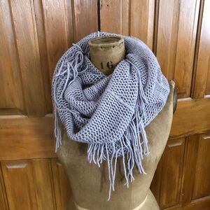 Knit Tube Infinity Scarf with Fringes